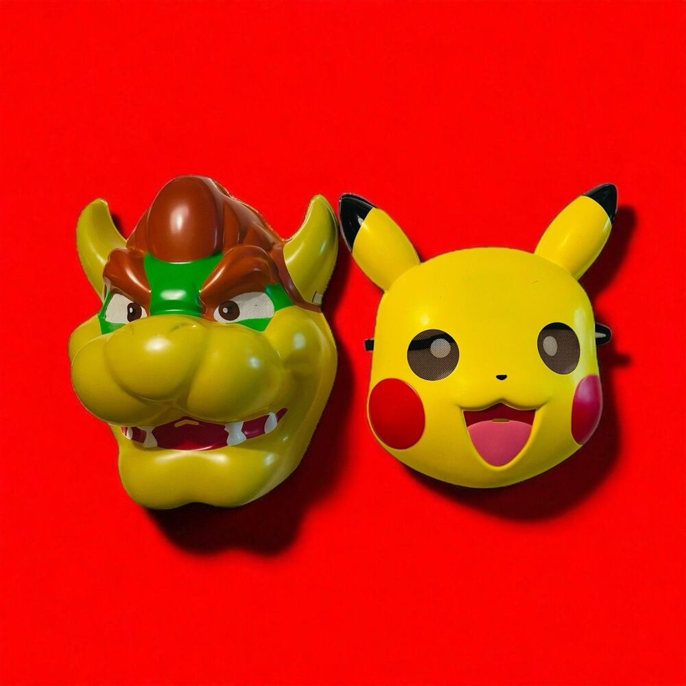 Lot Of 2 Masks Nintendo Super Mario Bros Bowser PIKACHU Pokémon Adult Teen